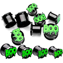 Load image into Gallery viewer, Green Boo Halloween Double Flare Plug Set
