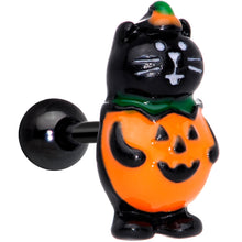 Load image into Gallery viewer, 16G 1/4 Black Cat Pumpkin Halloween Cartilage Tragus