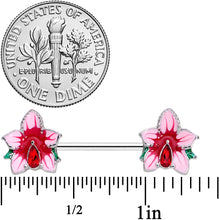 Load image into Gallery viewer, 14G 9/16 Red Gem Exotic Flower Barbell Nipple Ring Set