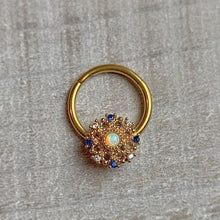 Load image into Gallery viewer, 16G 3/8 Gold Tone White Synthetic Opal Sun Hinged Segment Ring