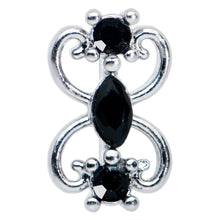 Load image into Gallery viewer, 20G 1/4 Black Gem Art Deco Swirls Nose Bone
