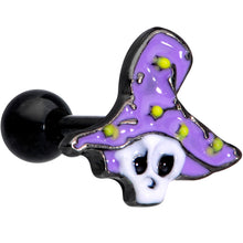 Load image into Gallery viewer, 16G 1/4 Black Skull Purple Witch Hat Halloween Cartilage Tragus