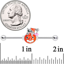 Load image into Gallery viewer, 14G Pink Gem Kitty Pumpkin Halloween Industrial Barbell 38mm