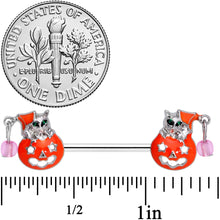 Load image into Gallery viewer, 14G 9/16 Pink Gem Kitty Pumpkin Halloween Nipple Ring Set