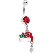 Load image into Gallery viewer, Clear Red Gem Jolly Santa Hat Christmas Dangle Belly Ring