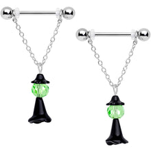 Load image into Gallery viewer, 14G 11/16 Green Gem Spooky Witch Halloween Dangle Nipple Ring Set