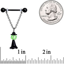 Load image into Gallery viewer, 14G 11/16 Green Gem Black Witch Halloween Dangle Nipple Ring Set