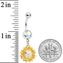 Load image into Gallery viewer, Aurora Gem Scintillating Sunflower Dangle Belly Ring