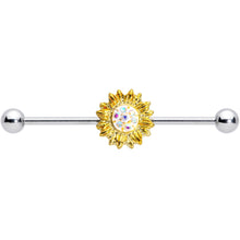 Load image into Gallery viewer, 14G Aurora Gem Scintillating Sunflower Industrial Barbell 38mm