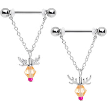 Load image into Gallery viewer, 14G 11/16 Tan Red Gem Reindeer Christmas Dangle Nipple Ring Set