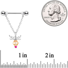 Load image into Gallery viewer, 14G 11/16 Tan Red Gem Reindeer Christmas Dangle Nipple Ring Set