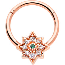 Load image into Gallery viewer, 16G 3/8 Green Gem Rose Gold Tone Evening Star Hinged Segment Ring