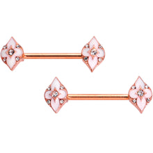 Load image into Gallery viewer, 14G 9/16 Clear Gem Rose Gold Tone Pink Cross Nipple Ring Set