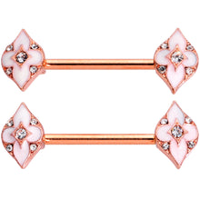 Load image into Gallery viewer, 14G 9/16 Clear Gem Rose Gold Tone Pink Cross Nipple Ring Set