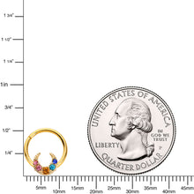 Load image into Gallery viewer, 16G 3/8 Rainbow Gem Gold Tone Crescent Moon Hinged Segment Ring