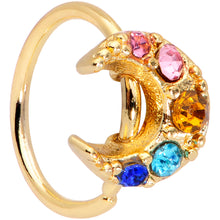 Load image into Gallery viewer, 20G 5/16 Rainbow Gem Gold Tone Crescent Moon Nose Hoop