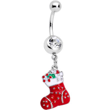 Load image into Gallery viewer, Clear Gem Gold Tone Tree Stocking Christmas Dangle Belly Ring Set of 3