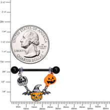 Load image into Gallery viewer, 14G 7/8 Black Pumpkin Trio Halloween Dangle Nipple Ring Set