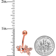 Load image into Gallery viewer, Clear Gem Rose Gold Tone Butterfly Flower Glam Belly Ring