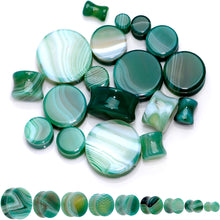 Load image into Gallery viewer, Natural Green Line Agate Stone Saddle Plug Set