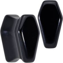 Load image into Gallery viewer, Black Obsidian Coffin Halloween Double Flare Plug Set