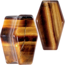Load image into Gallery viewer, Brown Tiger Eye Coffin Halloween Double Flare Plug Set