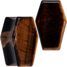 Load image into Gallery viewer, Brown Tiger Eye Coffin Halloween Double Flare Plug Set