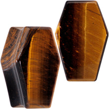 Load image into Gallery viewer, Brown Tiger Eye Coffin Halloween Double Flare Plug Set