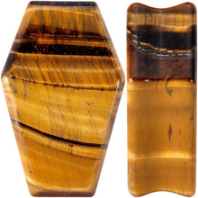 Load image into Gallery viewer, Brown Tiger Eye Coffin Halloween Double Flare Plug Set