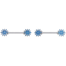 Load image into Gallery viewer, 14G 9/16 Blue Winter Snowflake Christmas Barbell Nipple Ring Set