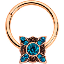 Load image into Gallery viewer, 16G 3/8 Aqua Gem Rose Gold Tone Renaissance Hinged Segment Ring