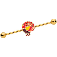 Load image into Gallery viewer, 14G Gold Tone Turkey Thanksgiving Industrial Barbell 38mm