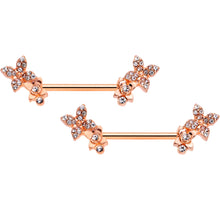 Load image into Gallery viewer, 14G 9/16 Clear Gem Rose Gold Tone Butterfly Duo Nipple Ring Set