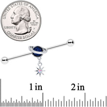 Load image into Gallery viewer, 14G Aurora Blue Gem Saturn Star Dangle Industrial Barbell 38mm