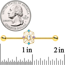 Load image into Gallery viewer, 14G White Synthetic Opal Gold Tone Web Industrial Barbell 38mm