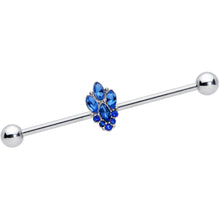 Load image into Gallery viewer, 14G Blue CZ Gem Fountain Industrial Barbell 38mm