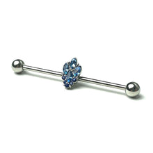Load image into Gallery viewer, 14G Blue CZ Gem Fountain Industrial Barbell 38mm
