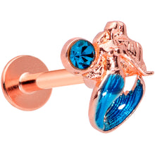 Load image into Gallery viewer, 16G 5/16 Aqua Gem Rose Gold Tone Mermaid Labret Monroe Tragus