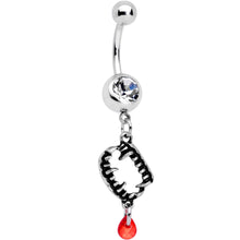 Load image into Gallery viewer, Clear Red Gem Black Vampire Fang Halloween Dangle Belly Ring Set of 2