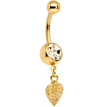 Load image into Gallery viewer, Clear Gem Gold Tone Autumn Textured Leaf Dangle Belly Ring