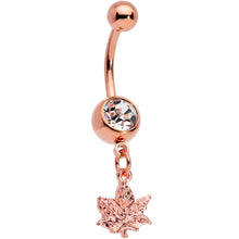 Load image into Gallery viewer, Clear Gem Rose Gold Tone Pot Leaf Dangle Belly Ring