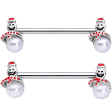 Load image into Gallery viewer, 14G 5/8 Pearlescent Orb Snowman Christmas Barbell Nipple Ring Set