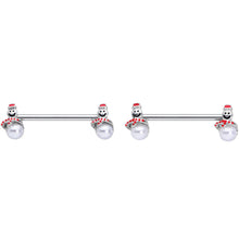 Load image into Gallery viewer, 14G 5/8 Pearlescent Orb Snowman Christmas Barbell Nipple Ring Set