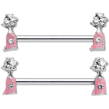 Load image into Gallery viewer, 14G 5/8 Clear Gem Pink Champagne Bottles Barbell Nipple Ring Set