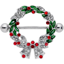 Load image into Gallery viewer, 14G 11/16 Red Green Gem Christmas Wreath Nipple Shield Set