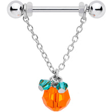 Load image into Gallery viewer, 14G 5/8 Green Orange Gem Pumpkin Halloween Dangle Nipple Ring Set