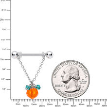 Load image into Gallery viewer, 14G 5/8 Green Orange Gem Pumpkin Halloween Dangle Nipple Ring Set