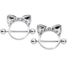 Load image into Gallery viewer, 14G 9/16 Clear Gem Kitty Cat Ears Nipple Shield Set