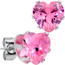 Load image into Gallery viewer, Pink Gem Valentine Heart Steel Post Stud Earrings