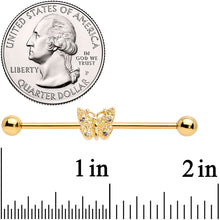Load image into Gallery viewer, 14G Clear Gem Gold Tone Butterfly Industrial Barbell 38mm